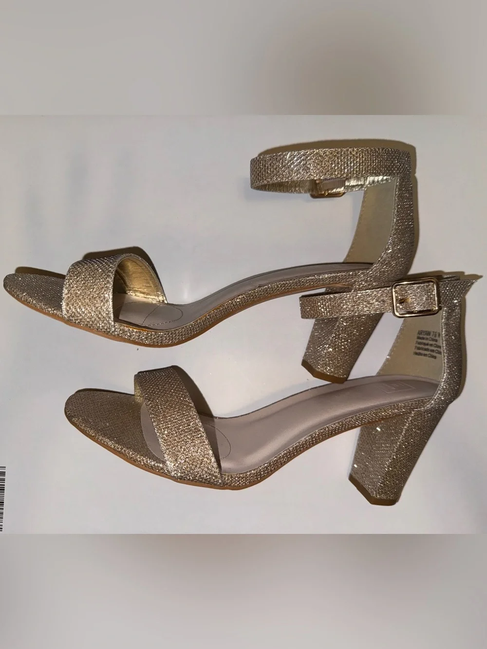 David's Bridal Gold Glitter Ankle-Strap Block Heel Sandals - Picture 11 of 13